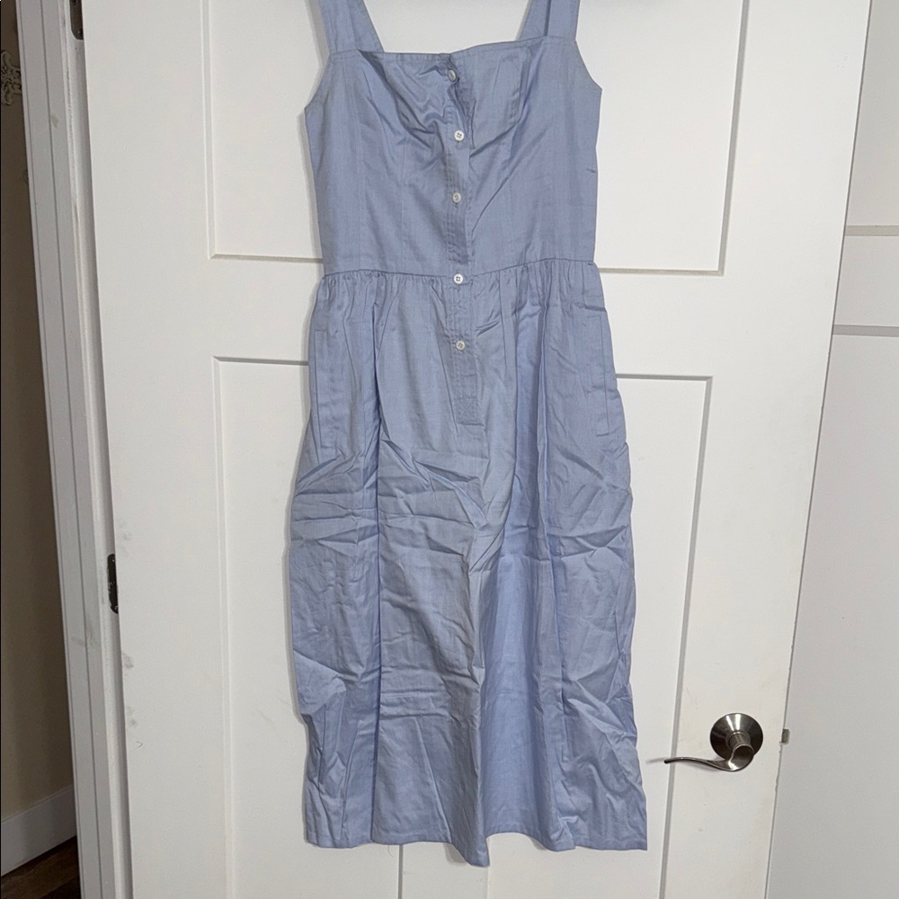 Danielle Fichera Blue Cotton Poplin Button Front Midi Dress L82D44 Size 4 NWT